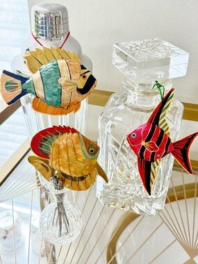 Vintage Tropical Fish Tiki Bar Decor Hanging Hand Painted Carved Wood Coastal